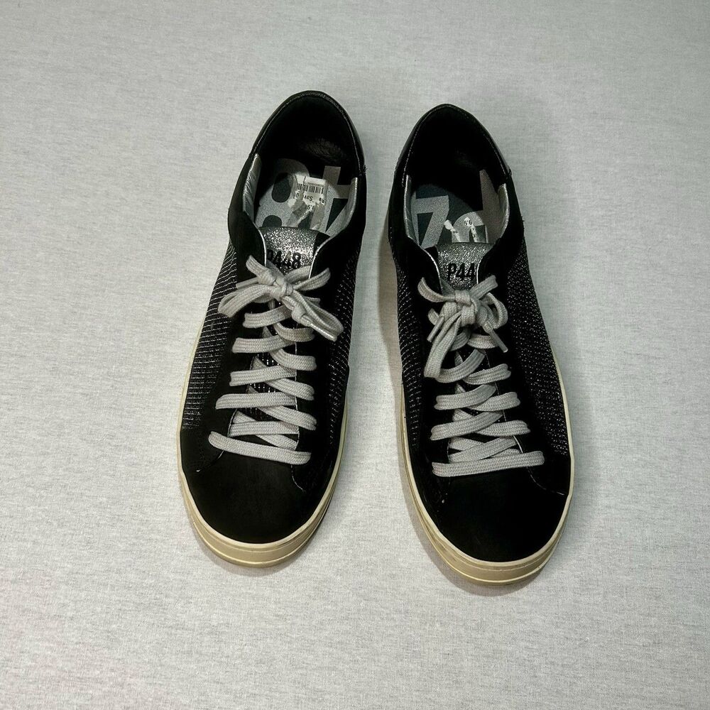 P448 John Sneaker Blitz Shoes Size 40 US 9-9.5 Sparkle Glitter Black Leather